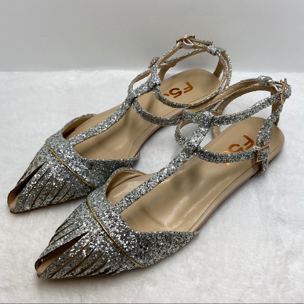 Sliver Glitter Wedding T Strap for Bridesmaid Flat - Picture 4 of 8